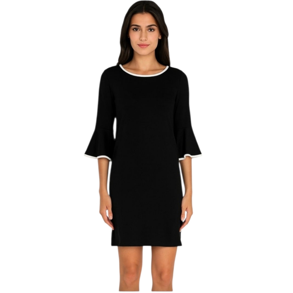 Annalee + Hope Black and White Trim Flare 3/4 Sleeve Dress Women's Small